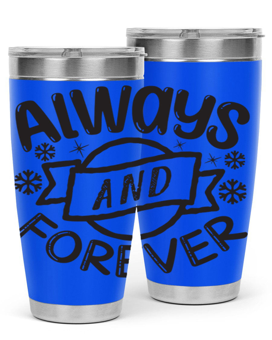 Always and Forever 16# Winter Tumbler in stainless steel with a sleek design, featuring a press-in lid and double wall vacuum insulation.