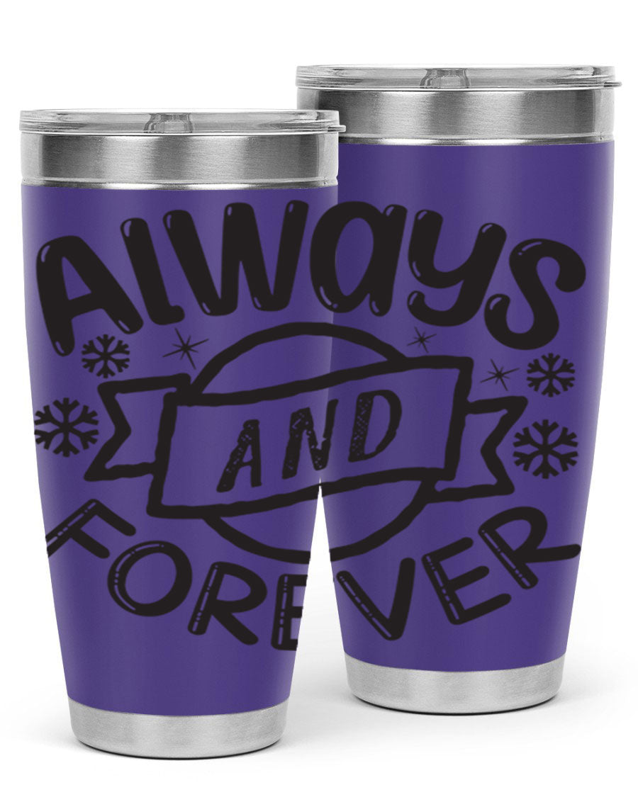 Always and Forever 16# Winter Tumbler in stainless steel with a sleek design, featuring a press-in lid and double wall vacuum insulation.