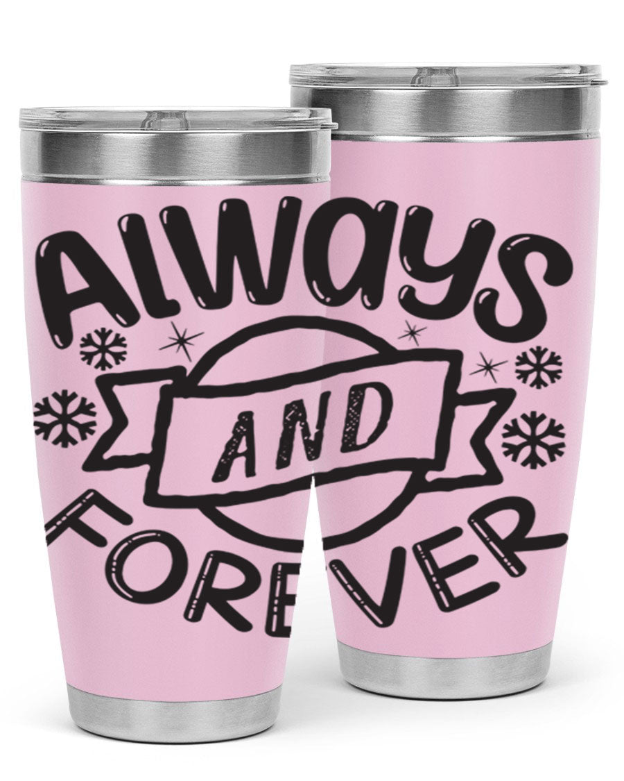 Always and Forever 16# Winter Tumbler in stainless steel with a sleek design, featuring a press-in lid and double wall vacuum insulation.