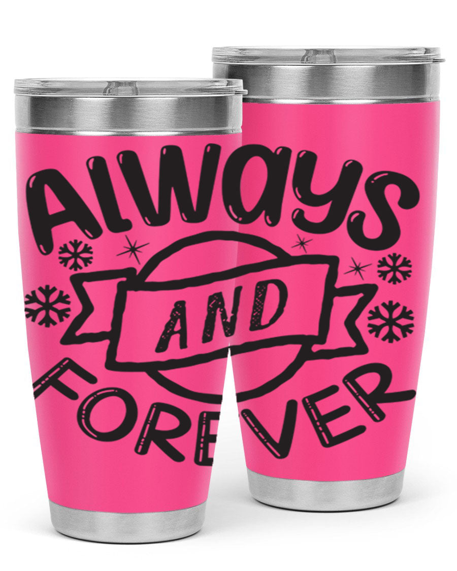 Always and Forever 16# Winter Tumbler in stainless steel with a sleek design, featuring a press-in lid and double wall vacuum insulation.