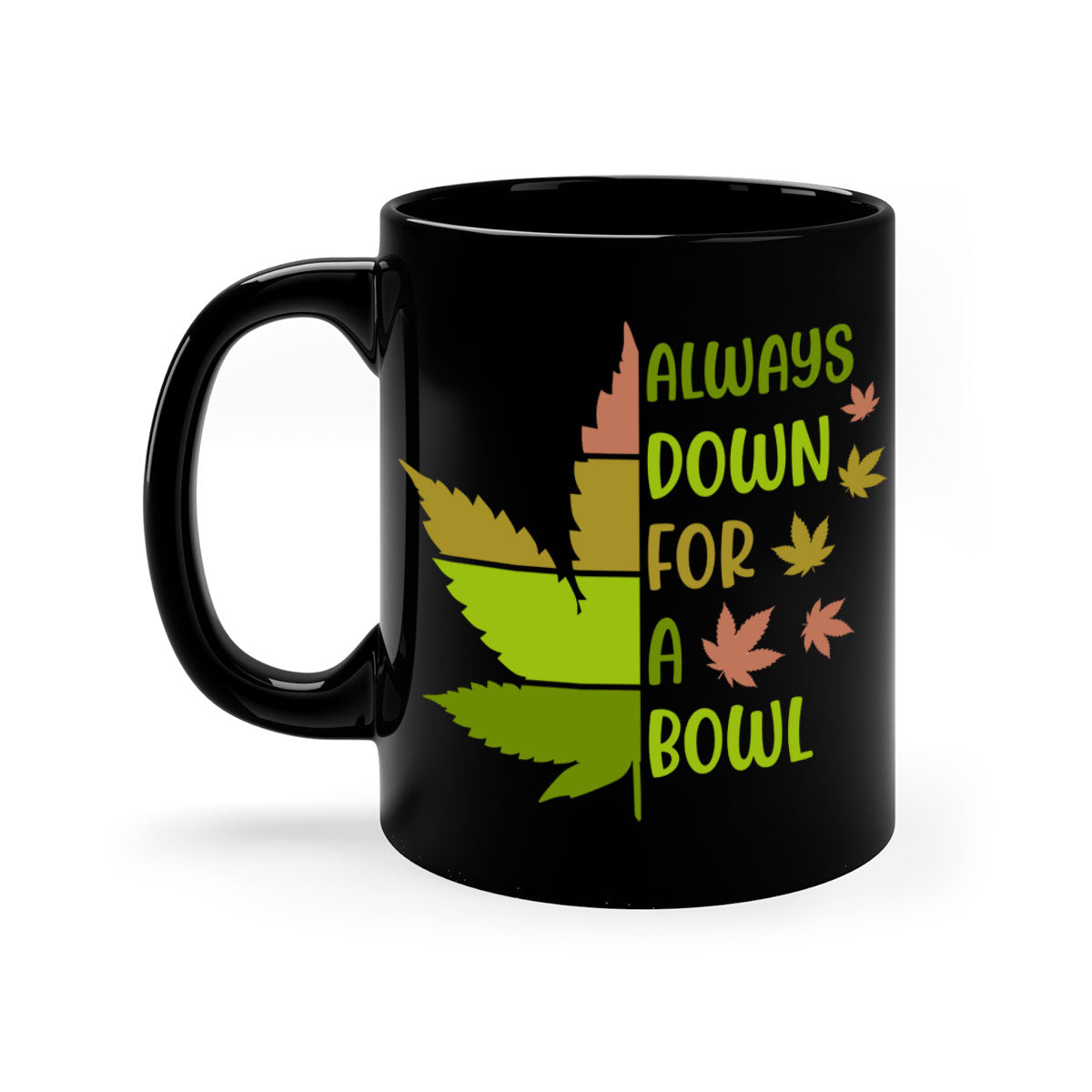 Always Down for a Bowl 13# Mug featuring a glossy finish, colored handle, and interior, available in five vibrant colors.