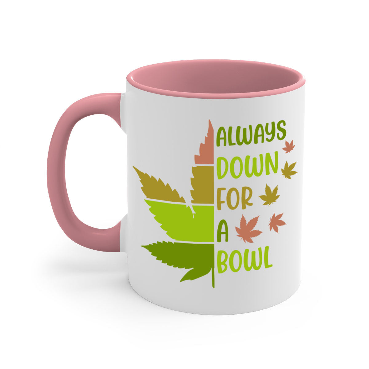 Always Down for a Bowl 13# Mug featuring a glossy finish, colored handle, and interior, available in five vibrant colors.