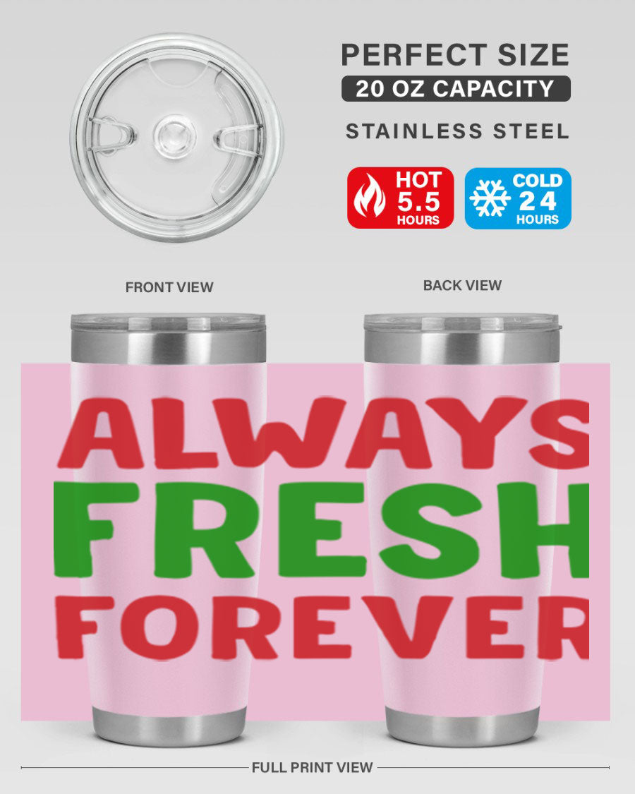 Always Fresh Forever 11# winter tumbler in stainless steel with a drink-thru lid, showcasing its sleek design and double wall insulation.