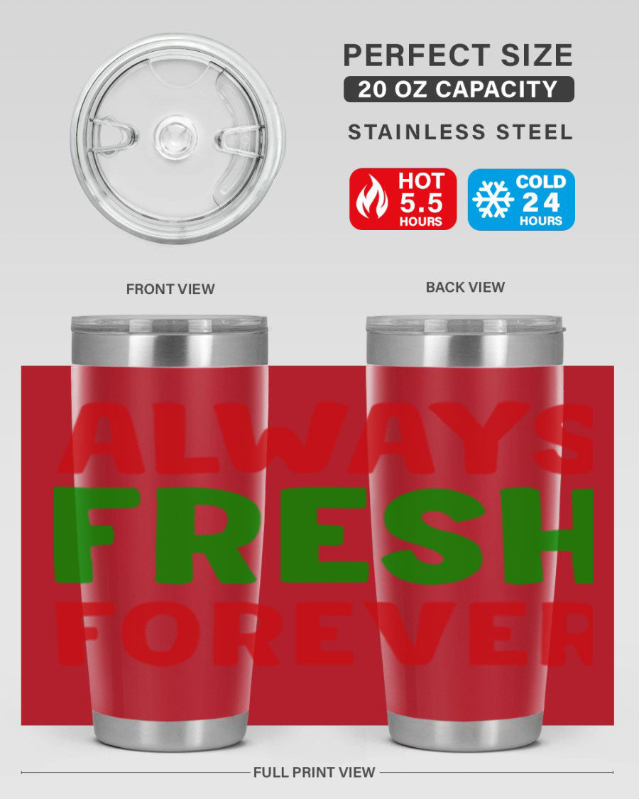Always Fresh Forever 11# winter tumbler in stainless steel with a drink-thru lid, showcasing its sleek design and double wall insulation.