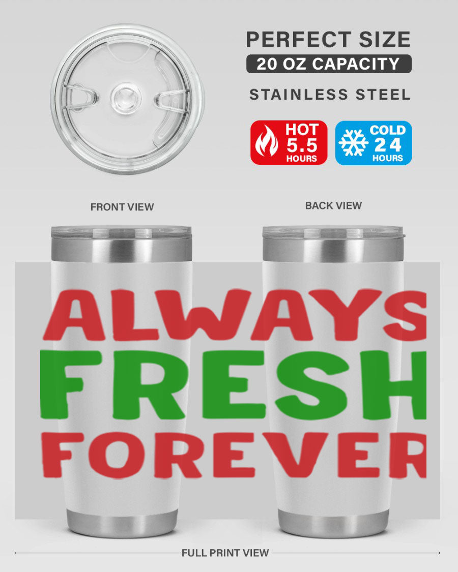 Always Fresh Forever 11# winter tumbler in stainless steel with a drink-thru lid, showcasing its sleek design and double wall insulation.