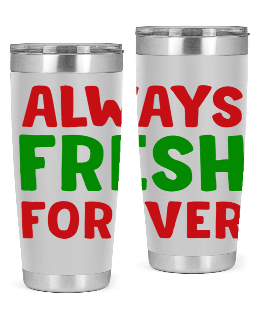 Always Fresh Forever 11# winter tumbler in stainless steel with a drink-thru lid, showcasing its sleek design and double wall insulation.