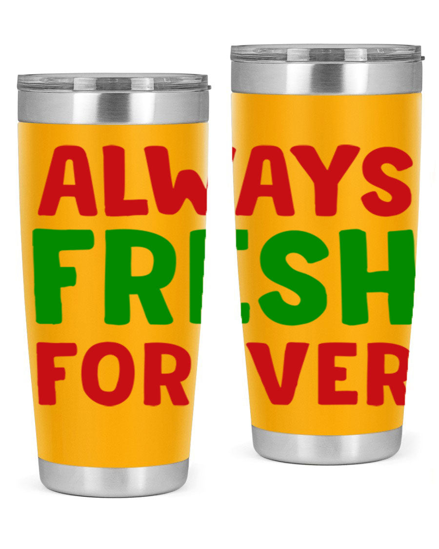 Always Fresh Forever 11# winter tumbler in stainless steel with a drink-thru lid, showcasing its sleek design and double wall insulation.