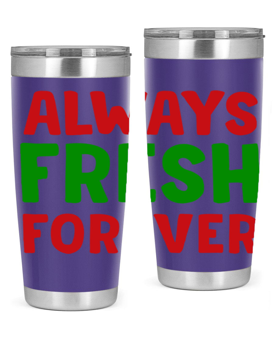 Always Fresh Forever 11# winter tumbler in stainless steel with a drink-thru lid, showcasing its sleek design and double wall insulation.