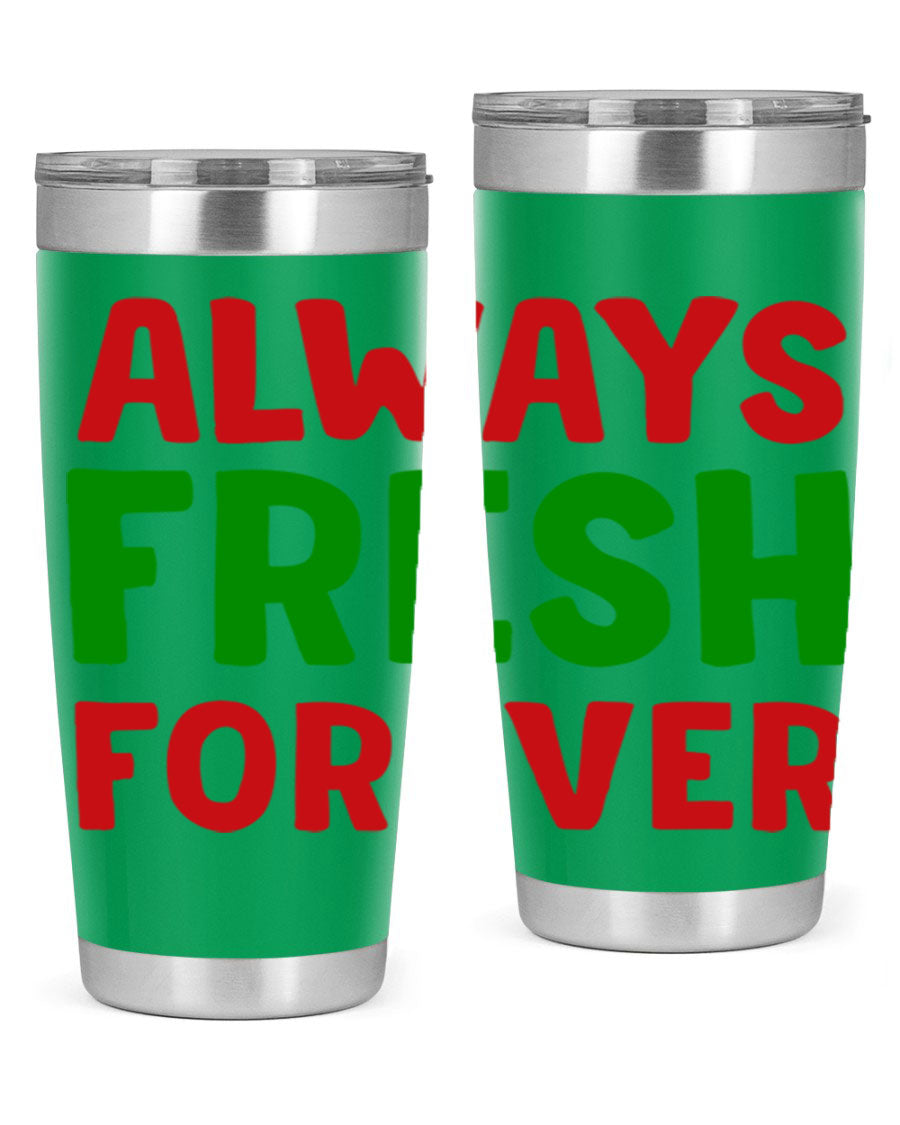Always Fresh Forever 11# winter tumbler in stainless steel with a drink-thru lid, showcasing its sleek design and double wall insulation.