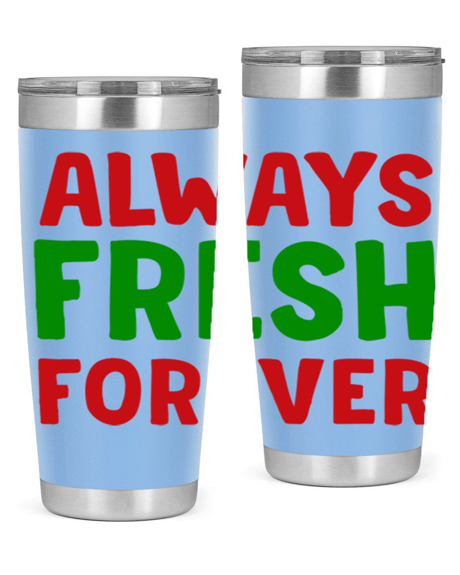 Always Fresh Forever 11# winter tumbler in stainless steel with a drink-thru lid, showcasing its sleek design and double wall insulation.