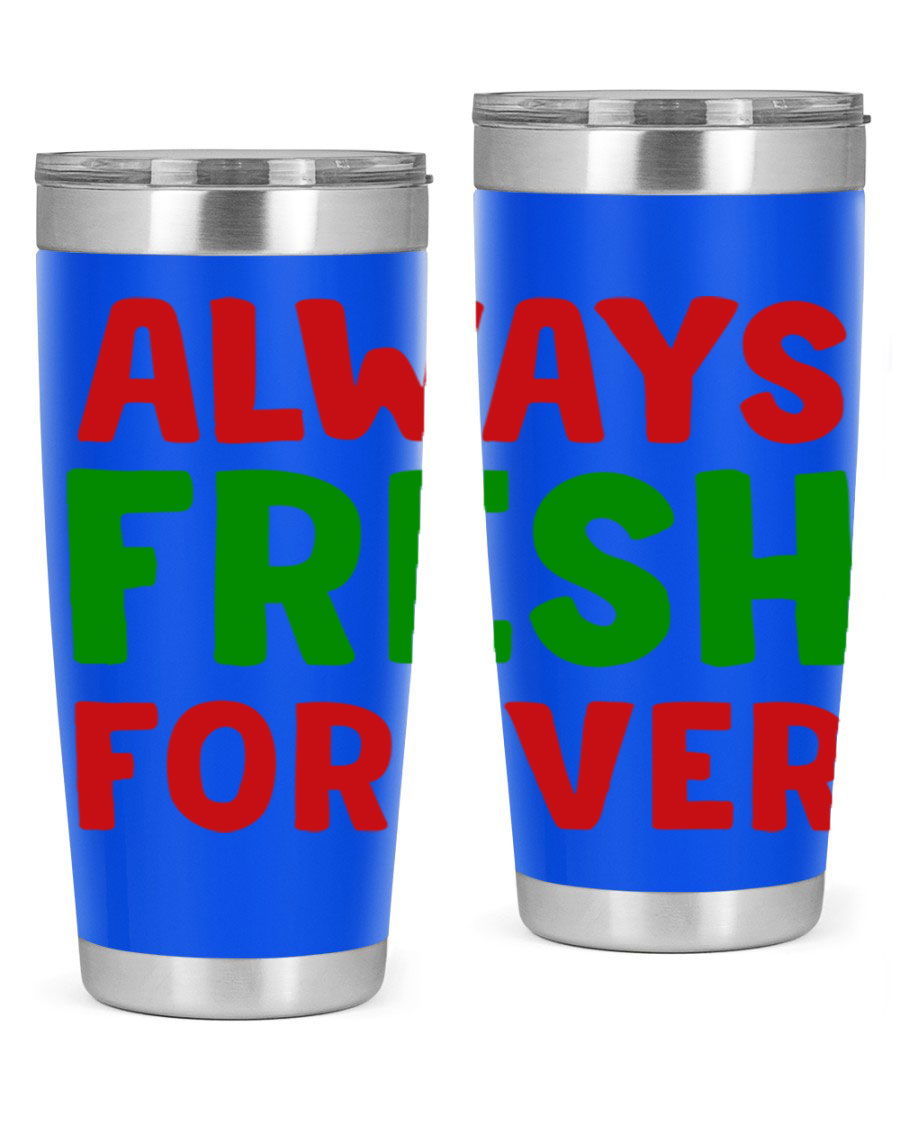 Always Fresh Forever 11# winter tumbler in stainless steel with a drink-thru lid, showcasing its sleek design and double wall insulation.