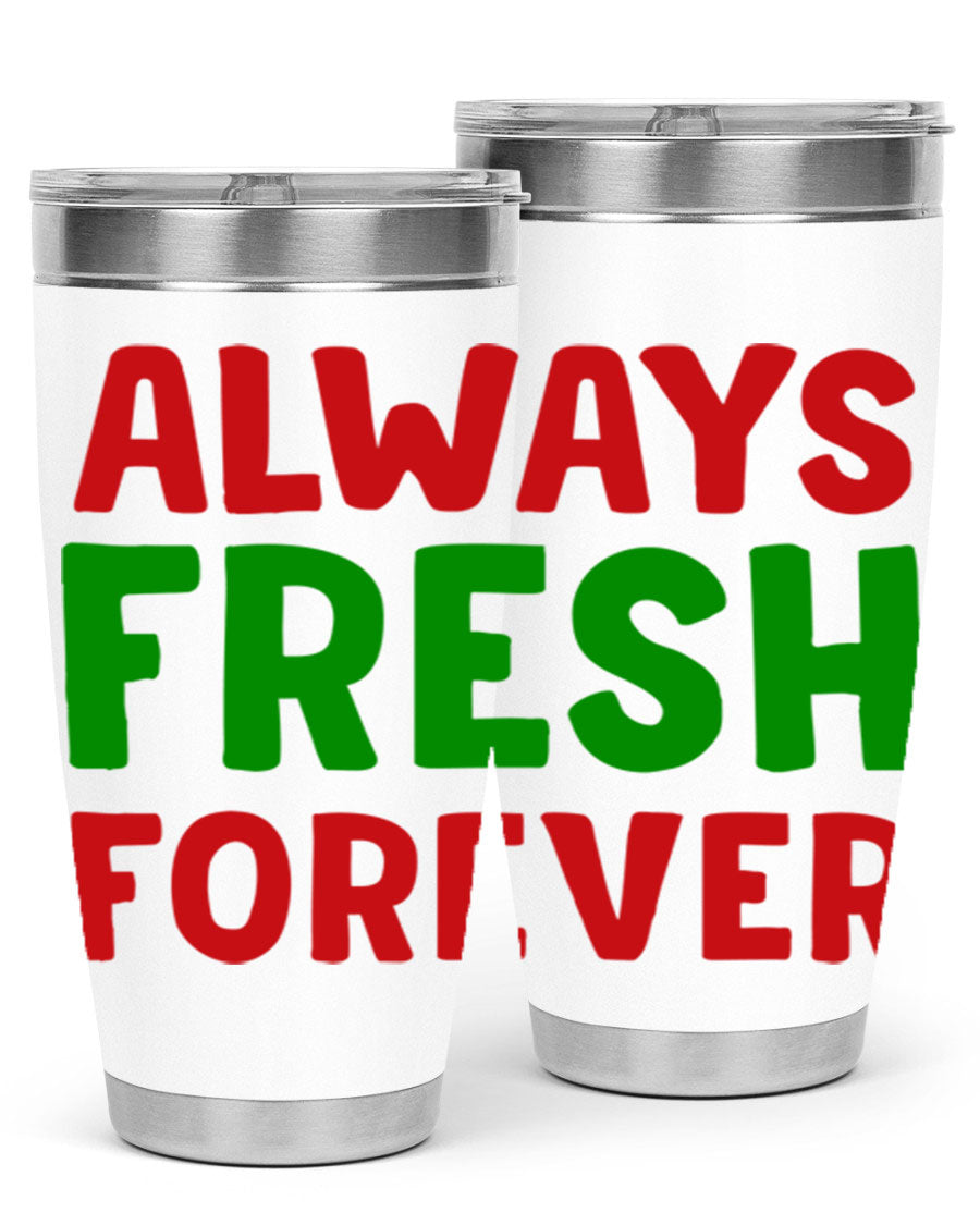 Always Fresh Forever 11# winter tumbler in stainless steel with a drink-thru lid, showcasing its sleek design and double wall insulation.