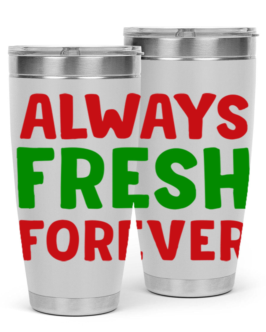 Always Fresh Forever 11# winter tumbler in stainless steel with a drink-thru lid, showcasing its sleek design and double wall insulation.