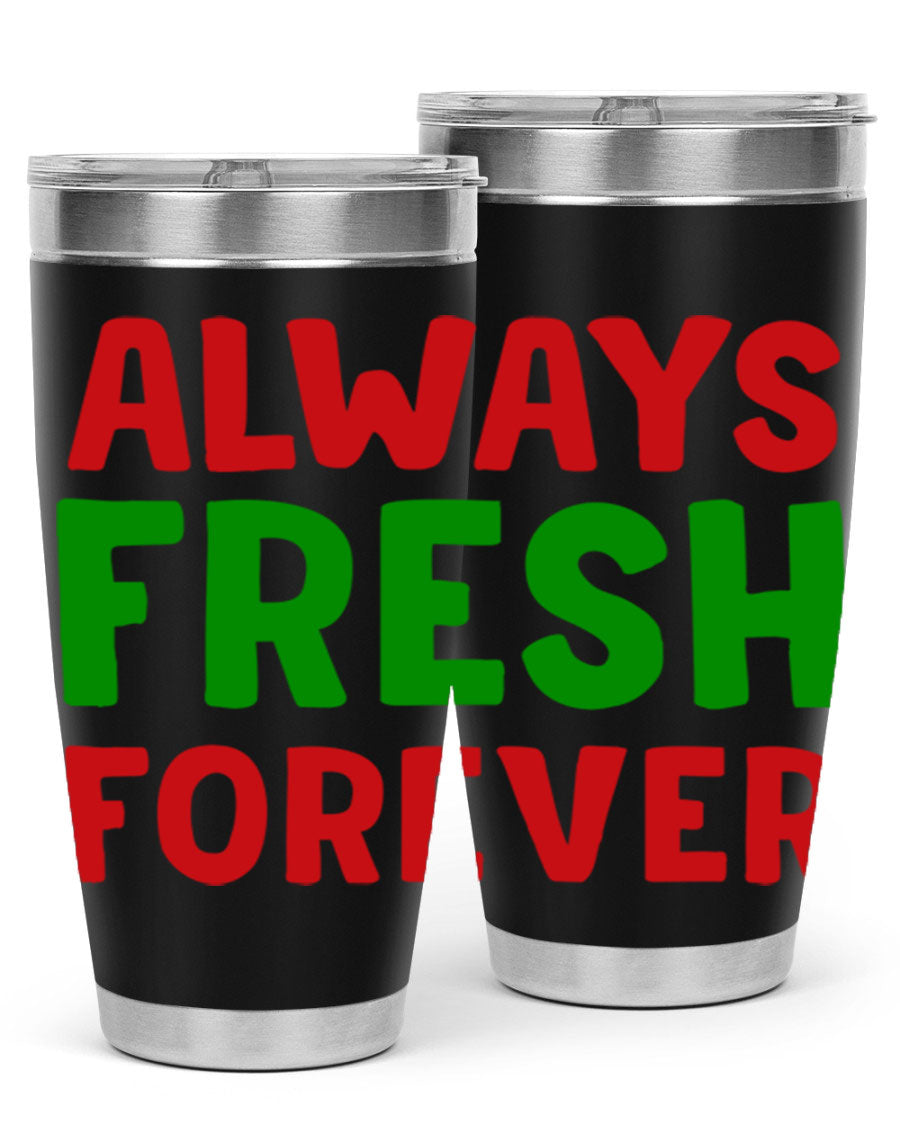 Always Fresh Forever 11# winter tumbler in stainless steel with a drink-thru lid, showcasing its sleek design and double wall insulation.