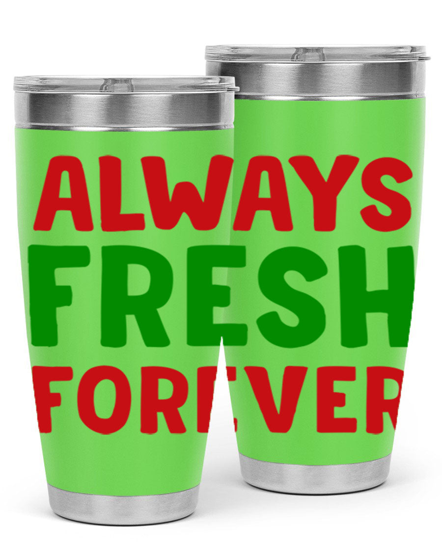 Always Fresh Forever 11# winter tumbler in stainless steel with a drink-thru lid, showcasing its sleek design and double wall insulation.