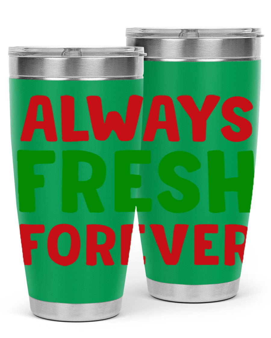 Always Fresh Forever 11# winter tumbler in stainless steel with a drink-thru lid, showcasing its sleek design and double wall insulation.