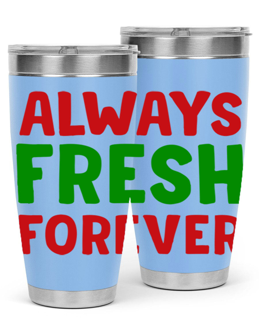 Always Fresh Forever 11# winter tumbler in stainless steel with a drink-thru lid, showcasing its sleek design and double wall insulation.