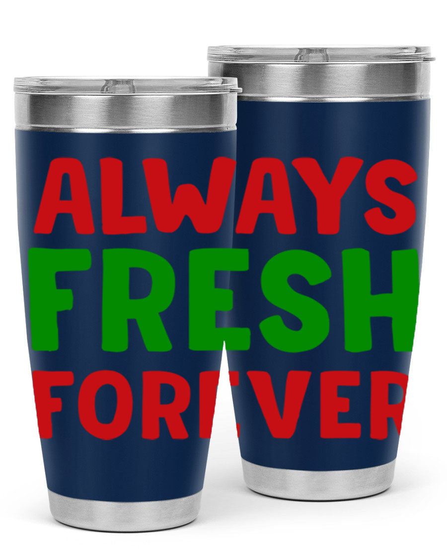 Always Fresh Forever 11# winter tumbler in stainless steel with a drink-thru lid, showcasing its sleek design and double wall insulation.