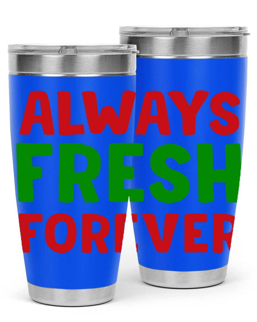 Always Fresh Forever 11# winter tumbler in stainless steel with a drink-thru lid, showcasing its sleek design and double wall insulation.