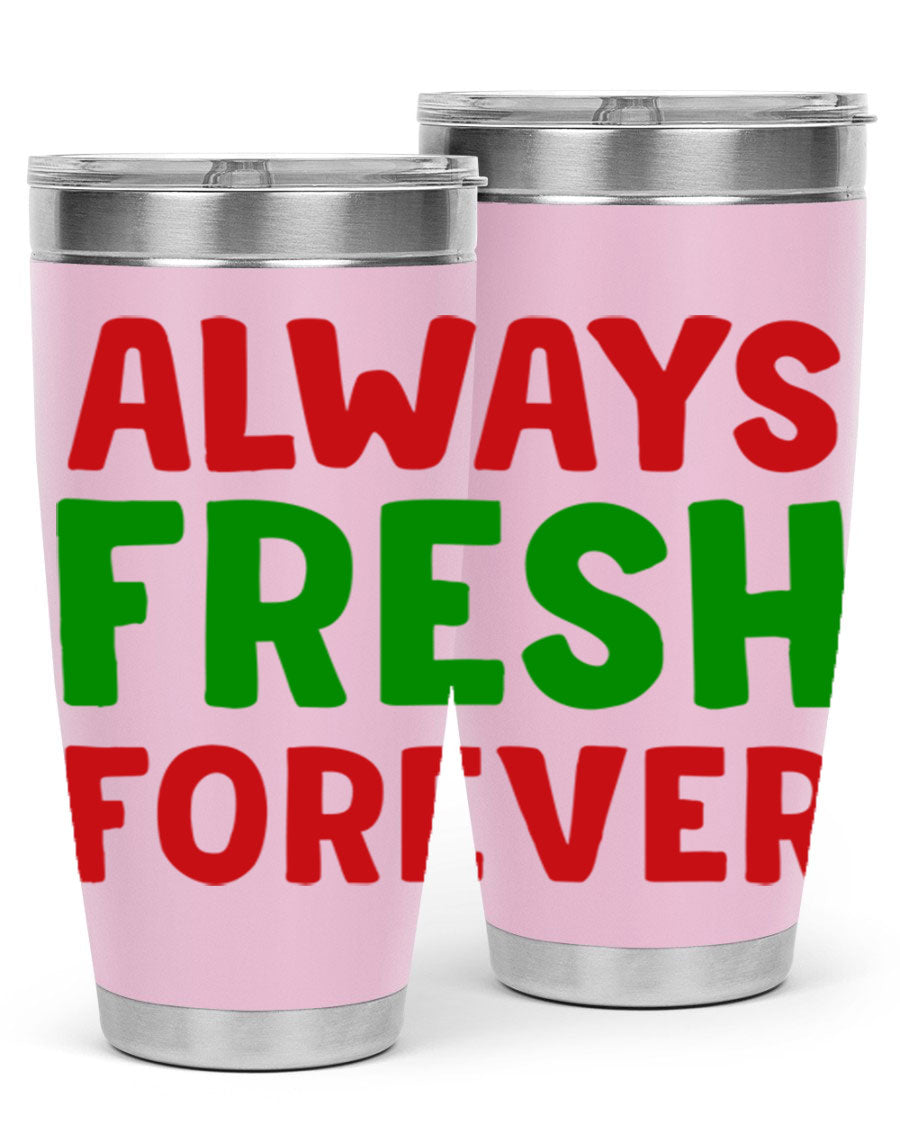 Always Fresh Forever 11# winter tumbler in stainless steel with a drink-thru lid, showcasing its sleek design and double wall insulation.
