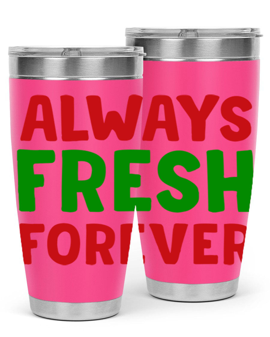 Always Fresh Forever 11# winter tumbler in stainless steel with a drink-thru lid, showcasing its sleek design and double wall insulation.