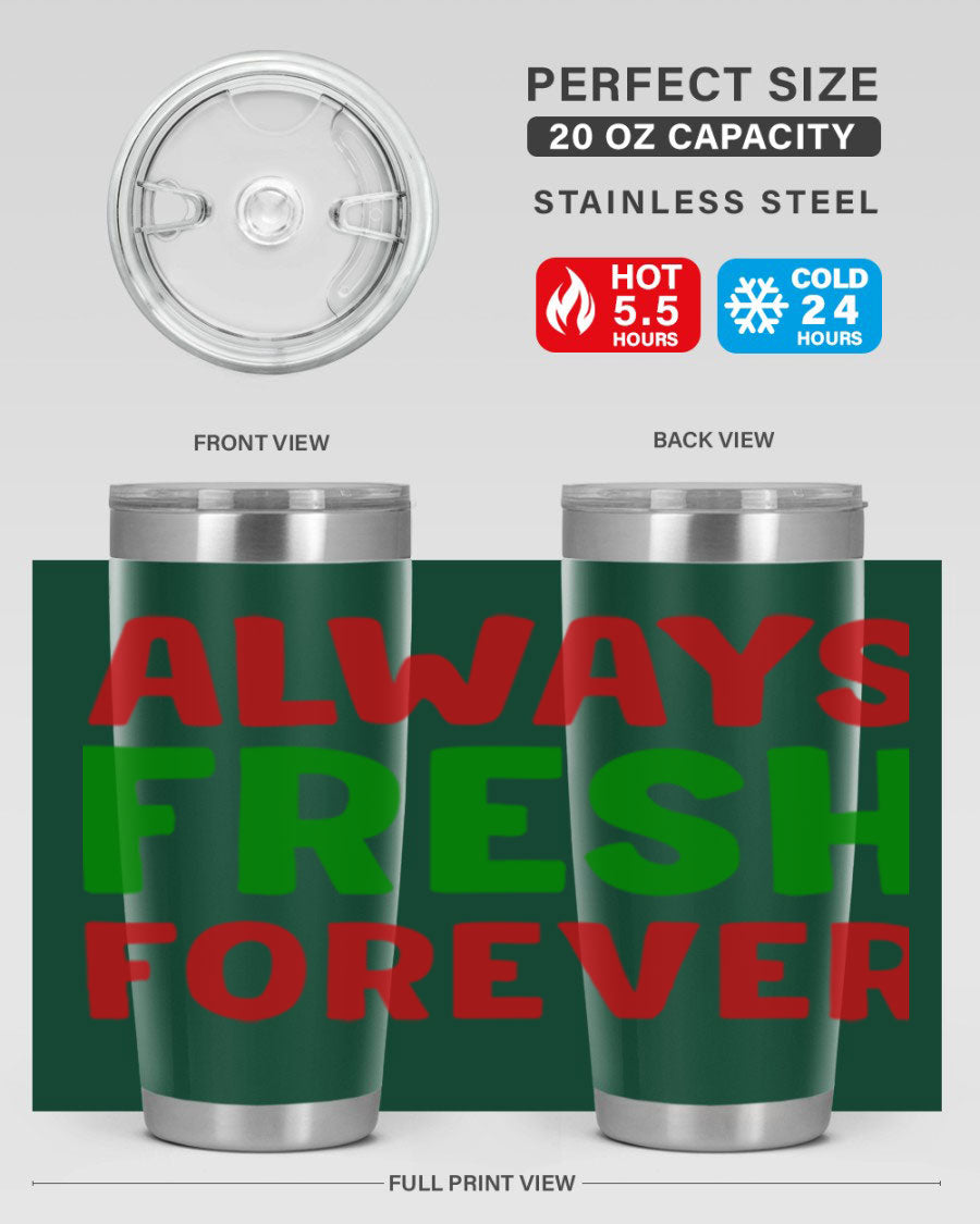Always Fresh Forever 11# winter tumbler in stainless steel with a drink-thru lid, showcasing its sleek design and double wall insulation.