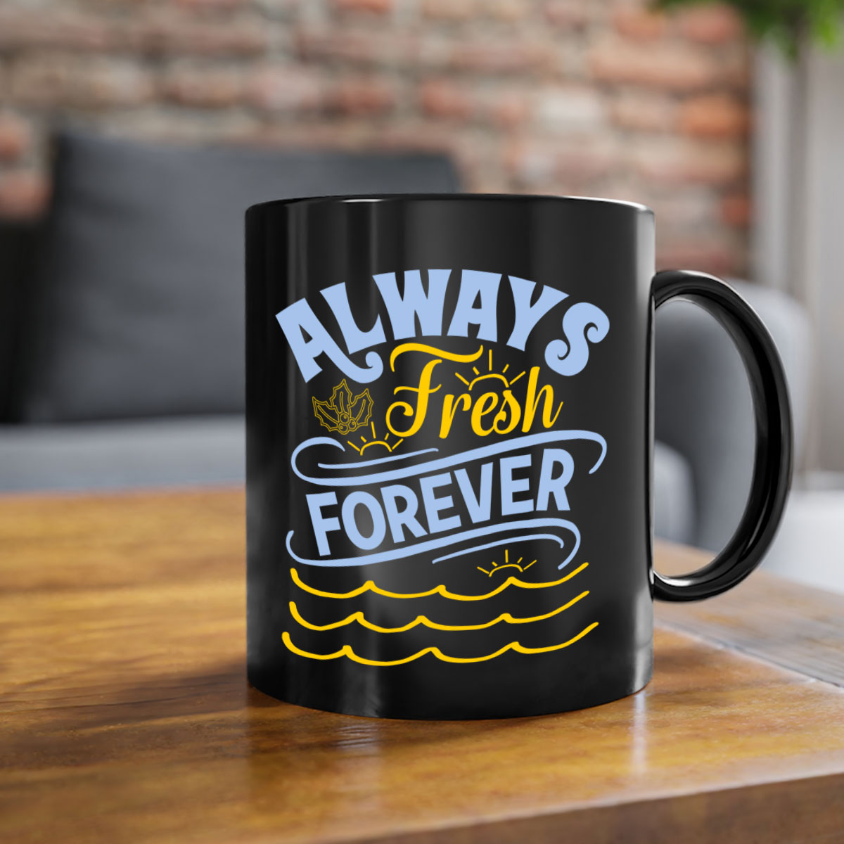 Always Fresh Forever15# Mug in five vibrant colors with a glossy finish and C-shaped handle, perfect for coffee and tea.