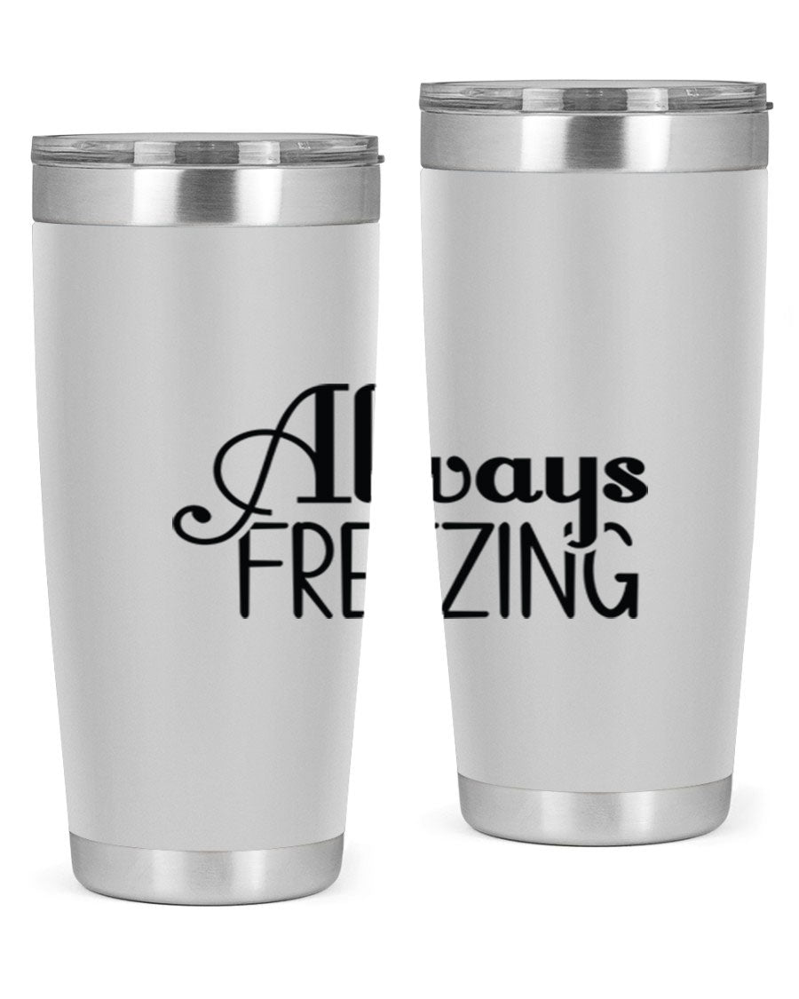 Always Freezing 7# winter tumbler in stainless steel with a drink-thru lid, showcasing its sleek design and double wall insulation.