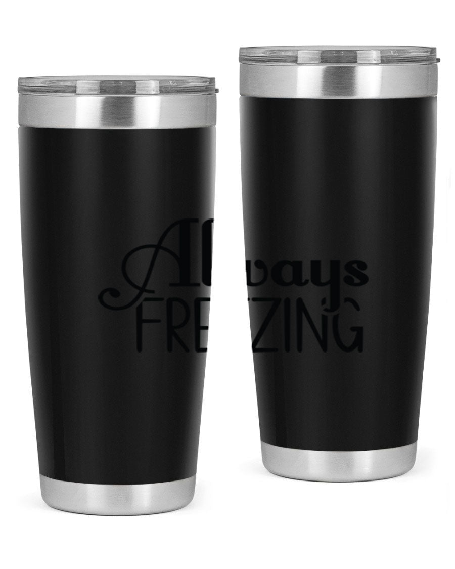 Always Freezing 7# winter tumbler in stainless steel with a drink-thru lid, showcasing its sleek design and double wall insulation.