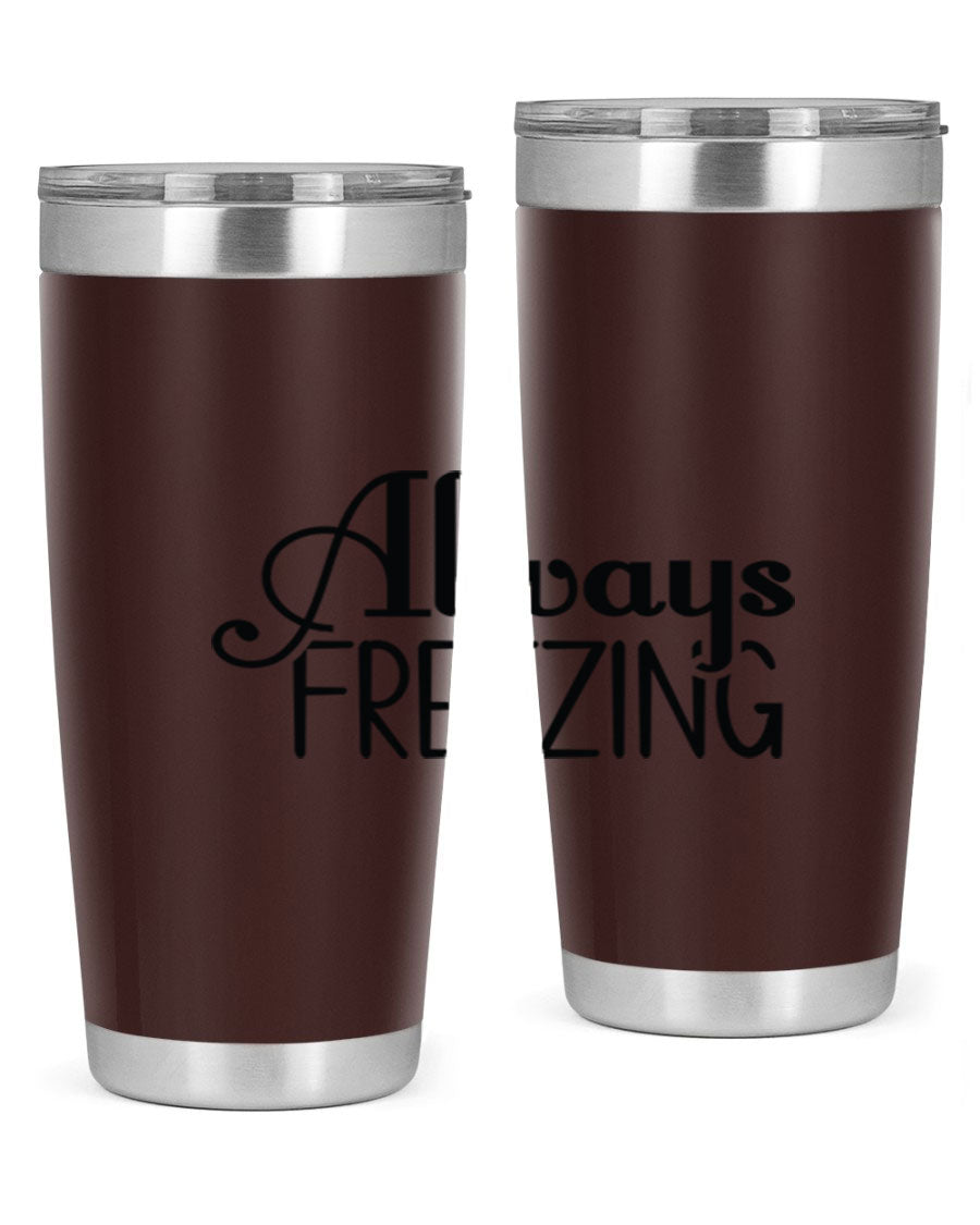 Always Freezing 7# winter tumbler in stainless steel with a drink-thru lid, showcasing its sleek design and double wall insulation.