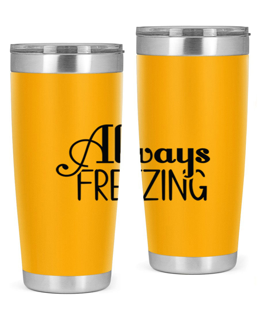 Always Freezing 7# winter tumbler in stainless steel with a drink-thru lid, showcasing its sleek design and double wall insulation.