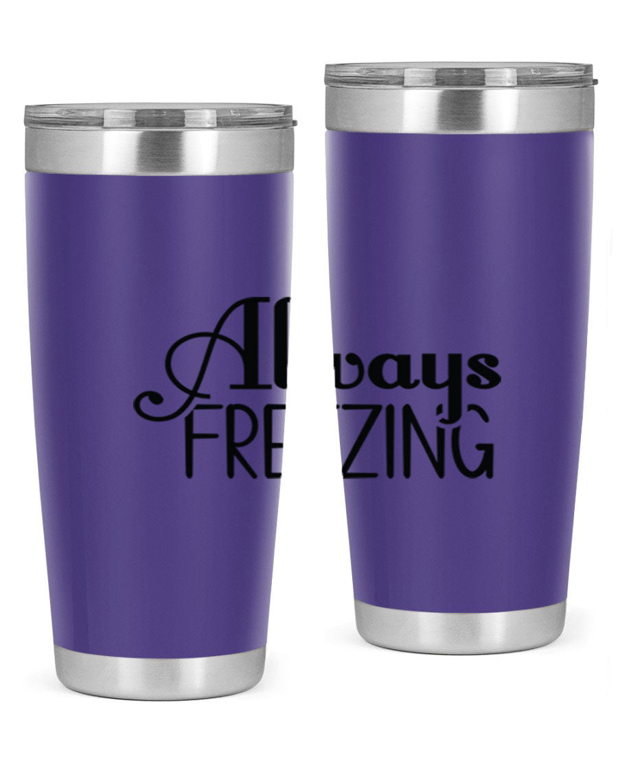 Always Freezing 7# winter tumbler in stainless steel with a drink-thru lid, showcasing its sleek design and double wall insulation.