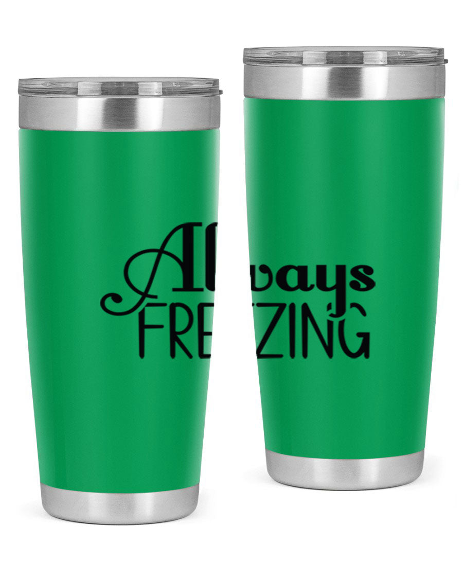 Always Freezing 7# winter tumbler in stainless steel with a drink-thru lid, showcasing its sleek design and double wall insulation.