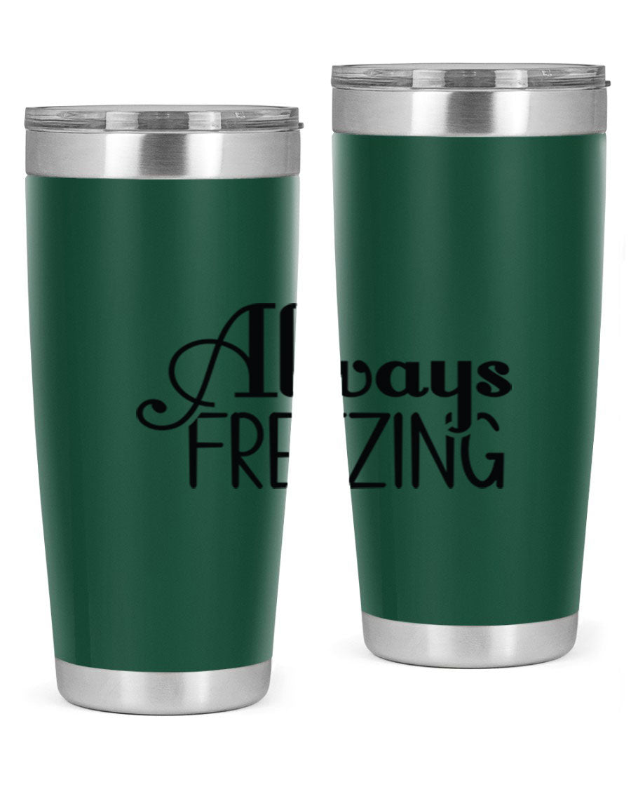 Always Freezing 7# winter tumbler in stainless steel with a drink-thru lid, showcasing its sleek design and double wall insulation.