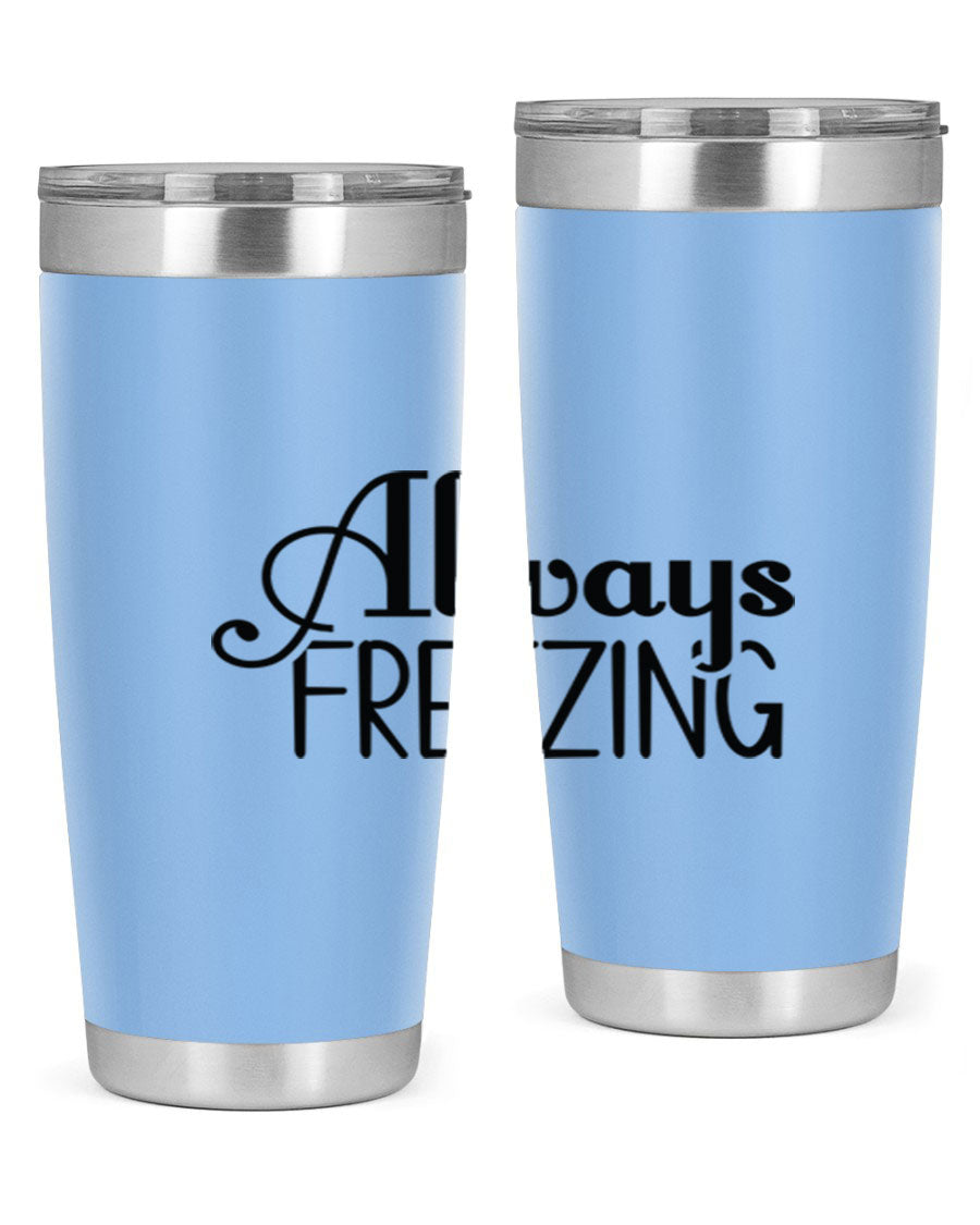 Always Freezing 7# winter tumbler in stainless steel with a drink-thru lid, showcasing its sleek design and double wall insulation.