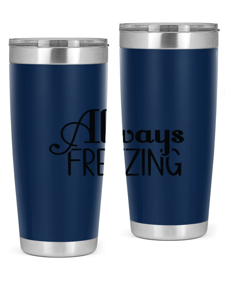 Always Freezing 7# winter tumbler in stainless steel with a drink-thru lid, showcasing its sleek design and double wall insulation.