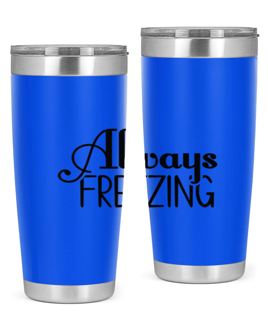 Always Freezing 7# winter tumbler in stainless steel with a drink-thru lid, showcasing its sleek design and double wall insulation.