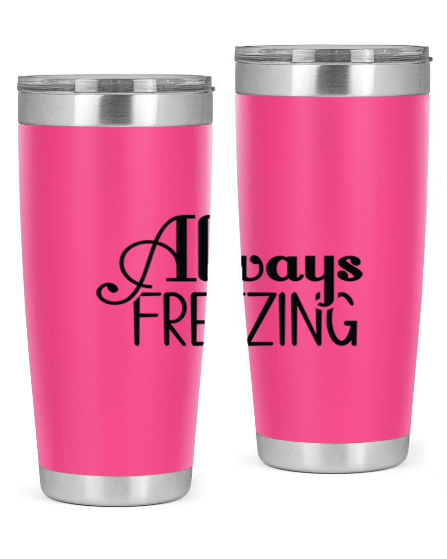 Always Freezing 7# winter tumbler in stainless steel with a drink-thru lid, showcasing its sleek design and double wall insulation.