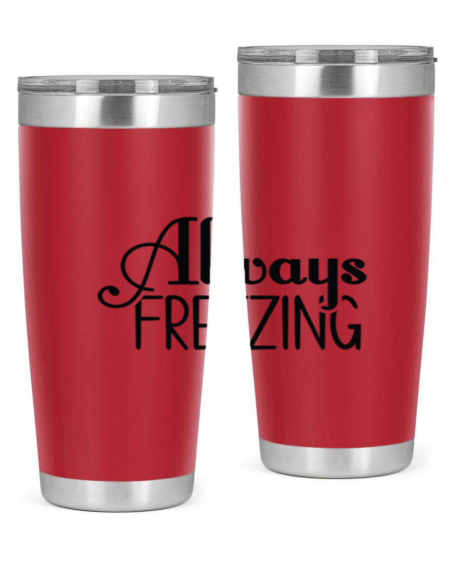 Always Freezing 7# winter tumbler in stainless steel with a drink-thru lid, showcasing its sleek design and double wall insulation.
