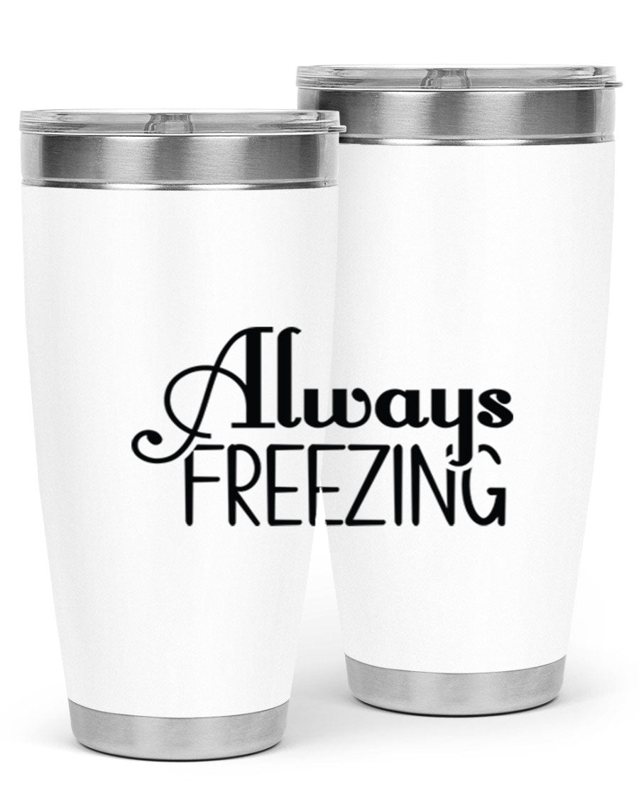 Always Freezing 7# winter tumbler in stainless steel with a drink-thru lid, showcasing its sleek design and double wall insulation.