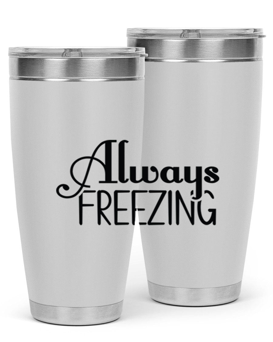 Always Freezing 7# winter tumbler in stainless steel with a drink-thru lid, showcasing its sleek design and double wall insulation.