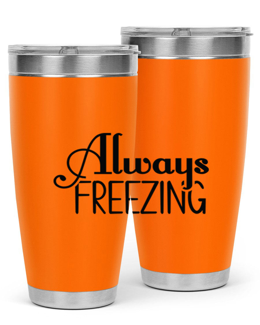 Always Freezing 7# winter tumbler in stainless steel with a drink-thru lid, showcasing its sleek design and double wall insulation.