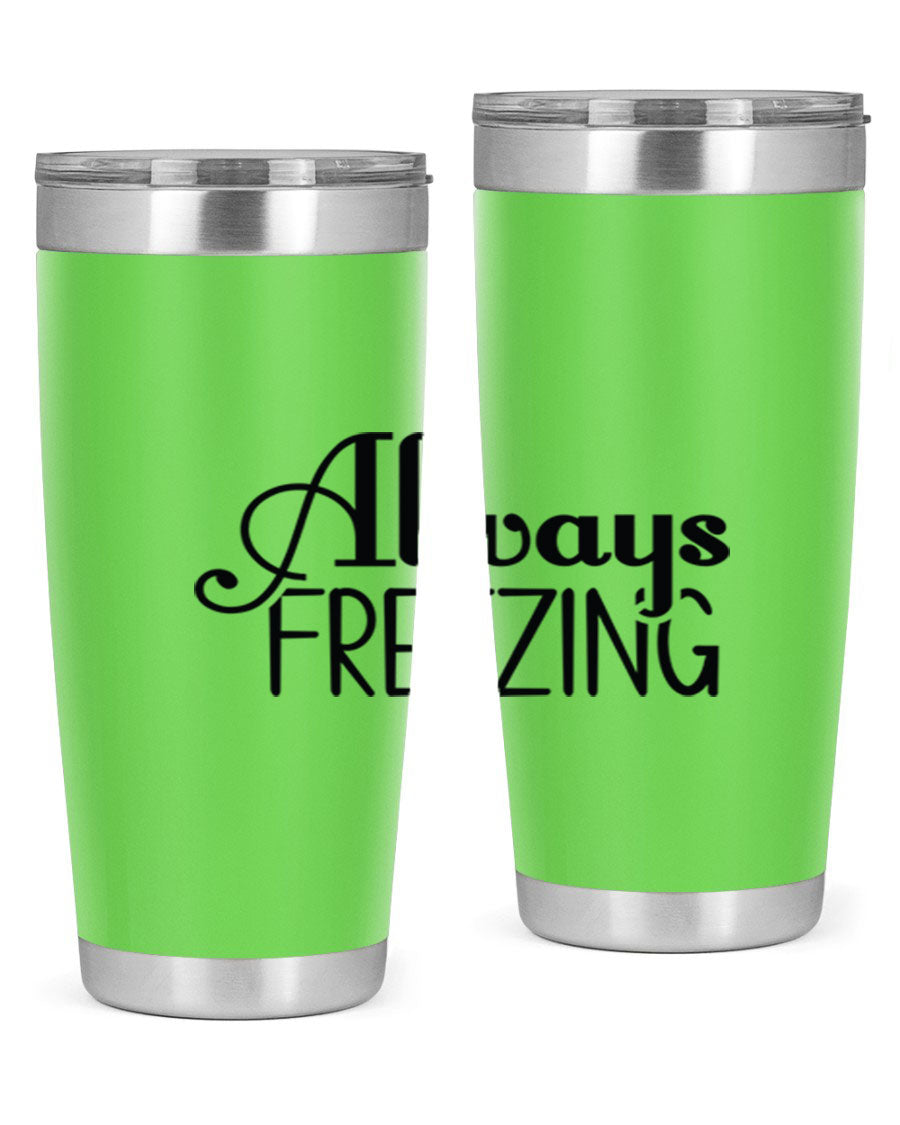 Always Freezing 7# winter tumbler in stainless steel with a drink-thru lid, showcasing its sleek design and double wall insulation.