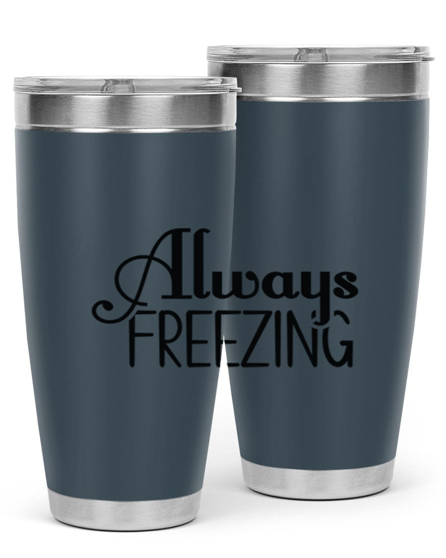 Always Freezing 7# winter tumbler in stainless steel with a drink-thru lid, showcasing its sleek design and double wall insulation.