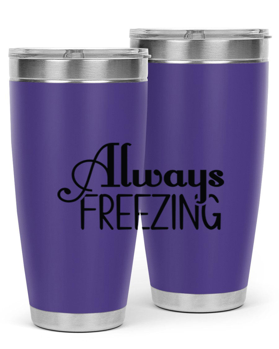 Always Freezing 7# winter tumbler in stainless steel with a drink-thru lid, showcasing its sleek design and double wall insulation.
