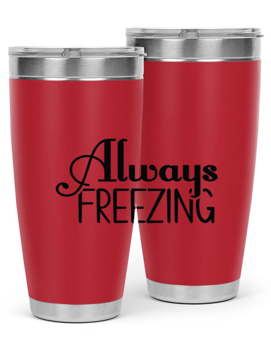 Always Freezing 7# winter tumbler in stainless steel with a drink-thru lid, showcasing its sleek design and double wall insulation.