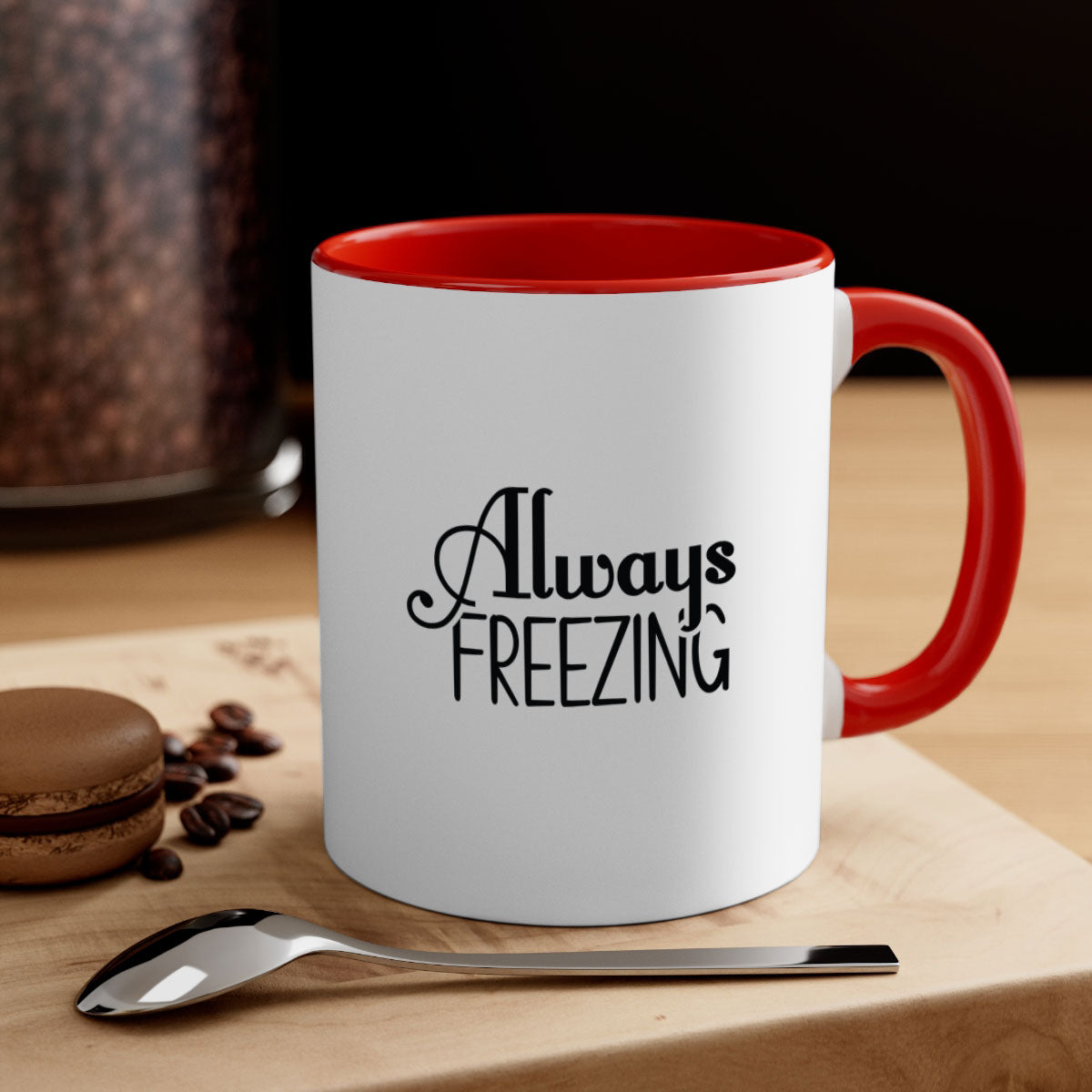 Always Freezing 7# Mug in five vibrant colors with a glossy finish and easy-grip handle.