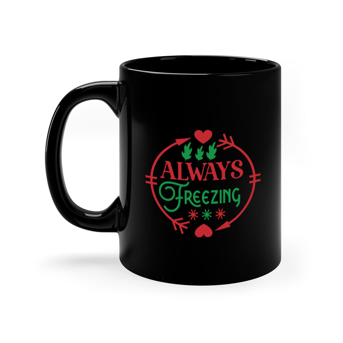 Always Freezing 8# Mug with colorful handle and glossy finish, available in multiple colors and sizes.
