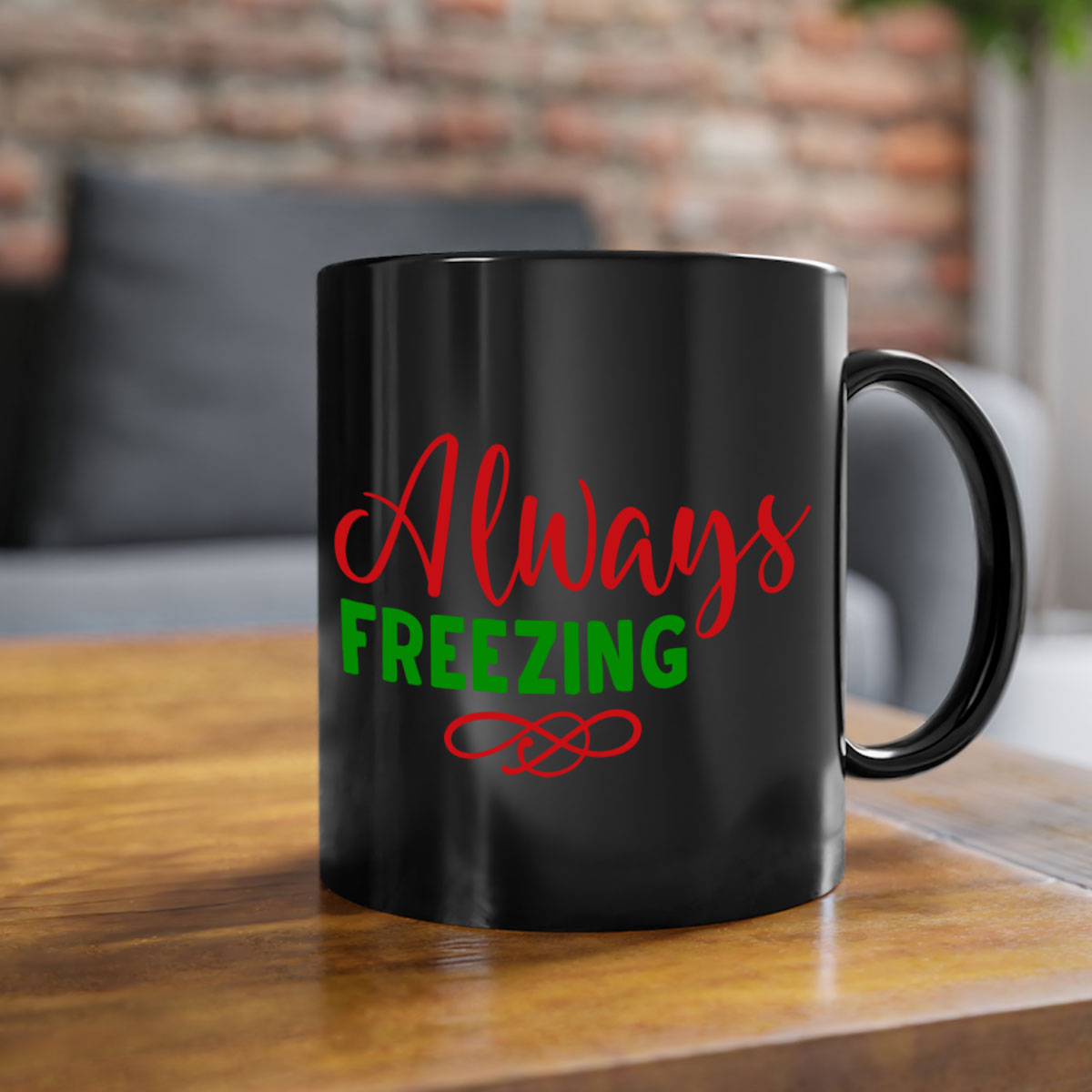 Always Freezing 9# Mug featuring a glossy finish, colored handle, and interior, available in multiple colors and sizes.