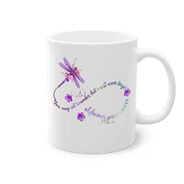Alzheimer Awareness Dragonfly Remember Mug with colorful handle and glossy finish, available in multiple colors and sizes.